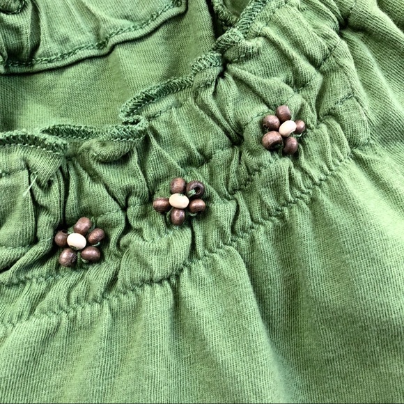 Molly Maxi Peasant Top Beaded Ruched Green Small - Picture 3 of 8